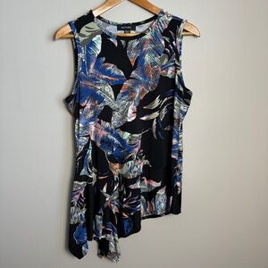 KAREN KANE Women's Tropical Floral Print Sleeveless Asymmetrical Blouse X-Large‎